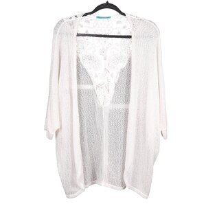 Sheer Knit Cardigan XL Womens Off White Lace Back Detail Y2K Boho Hippie Indie
